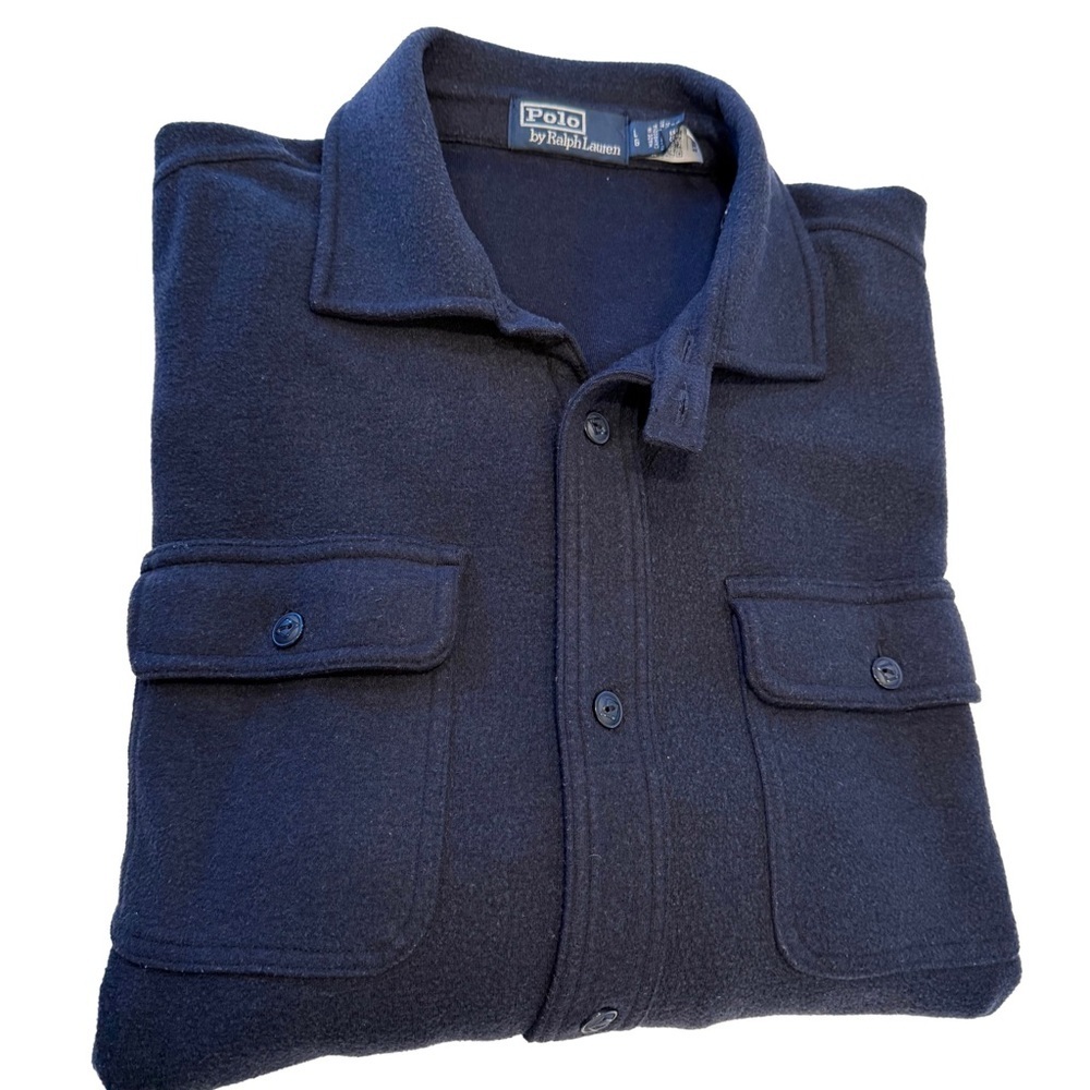 Polo Ralph Lauren Navy Blue Utility Fleece Shirt Sz Front Pockets Sz L EUC